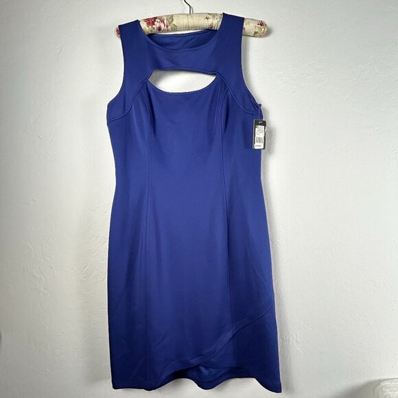 Guess Women Cut Out Sheath Dress Size 14 Blue Sleeveless Lined Back Zip New $118 - Picture 1 of 11